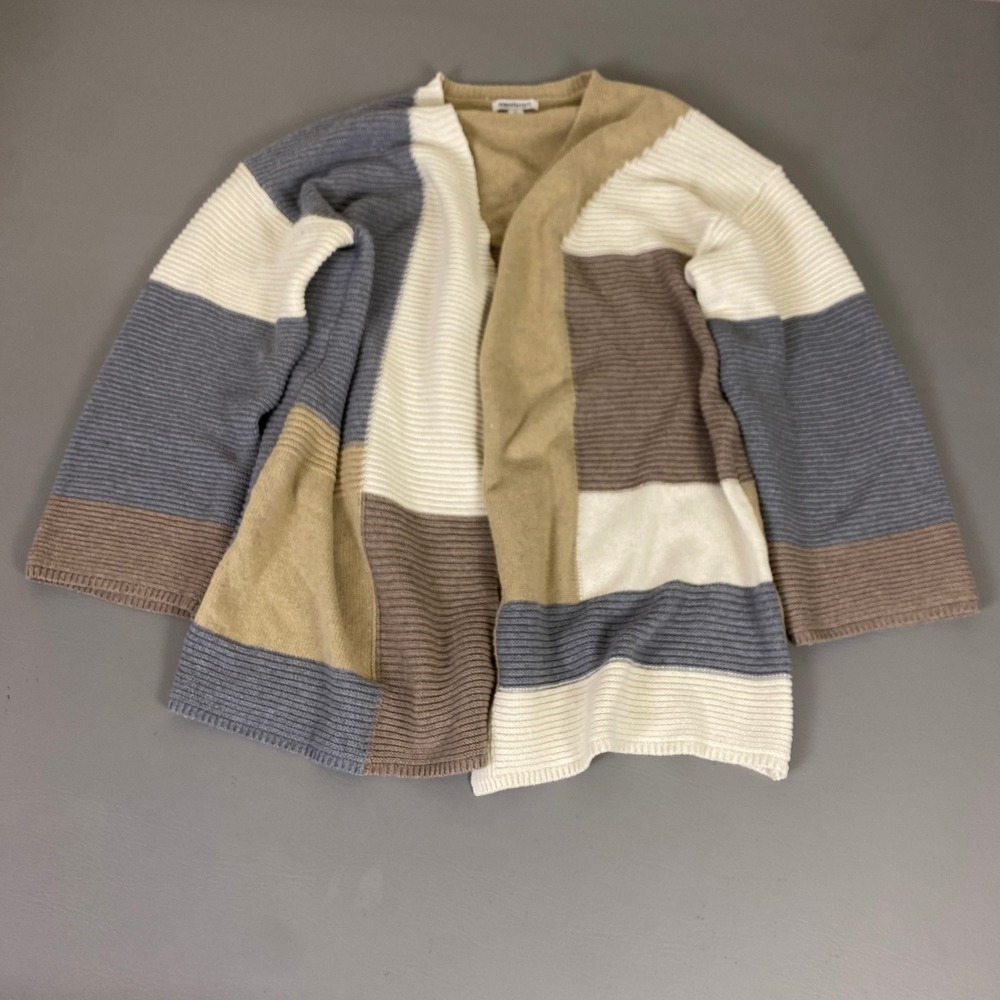 Westport Cardigan Sweater Women's XL Colorblock Gray Tan Open‎ Front Ribbed Knit